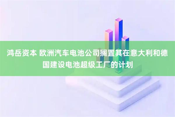 鸿岳资本 欧洲汽车电池公司搁置其在意大利和德国建设电池超级工厂的计划